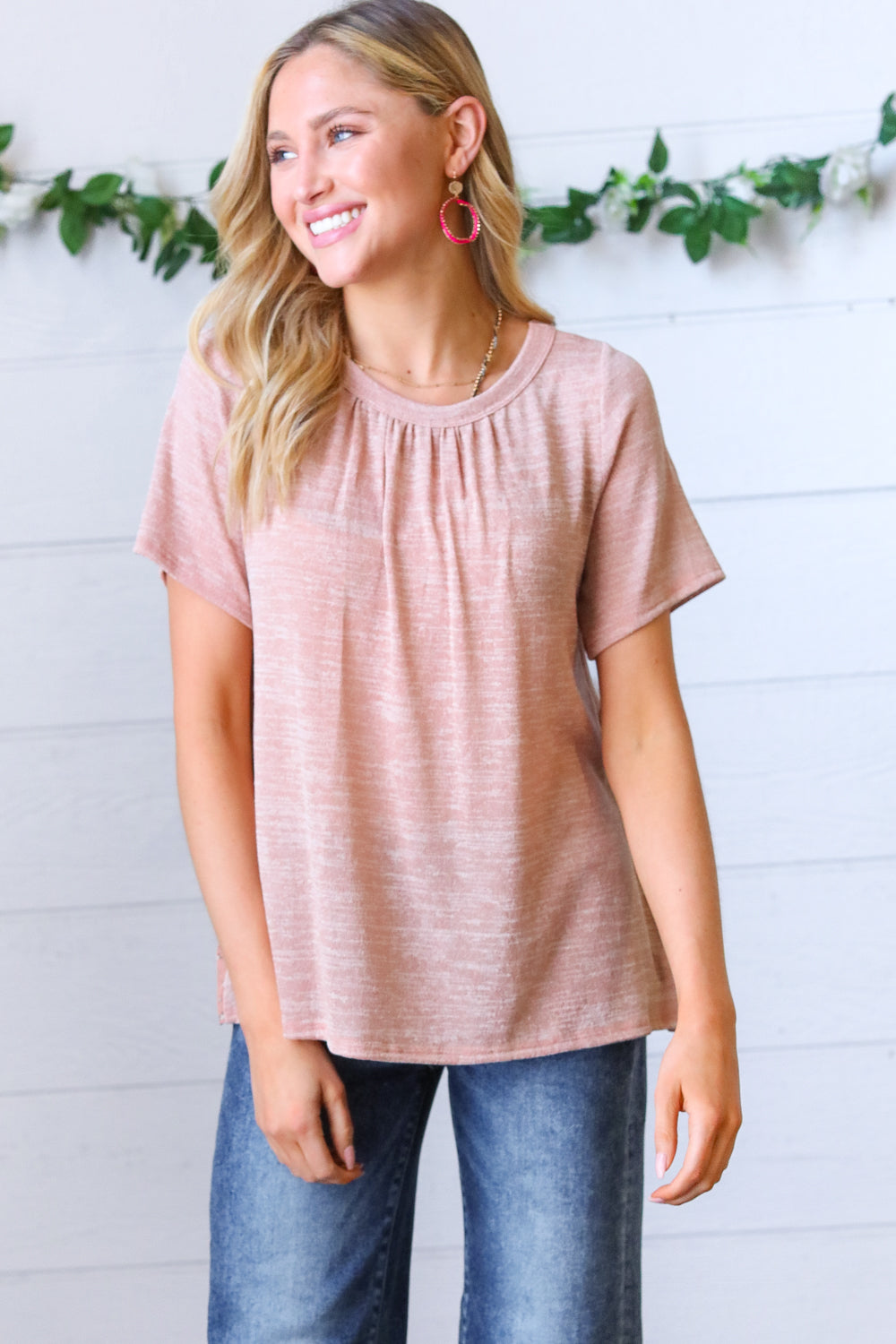 Mauve Tie Back Crinkle Floral Top - Charming Charlie