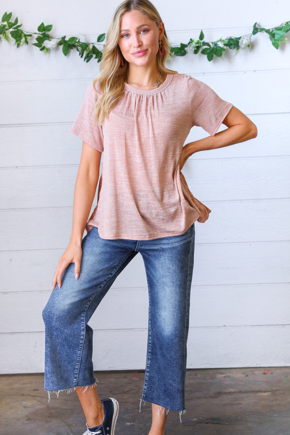 Mauve Tie Back Crinkle Floral Top - Charming Charlie