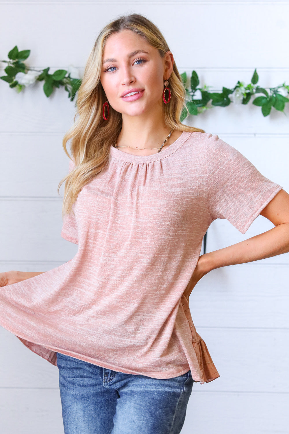 Mauve Tie Back Crinkle Floral Top - Charming Charlie