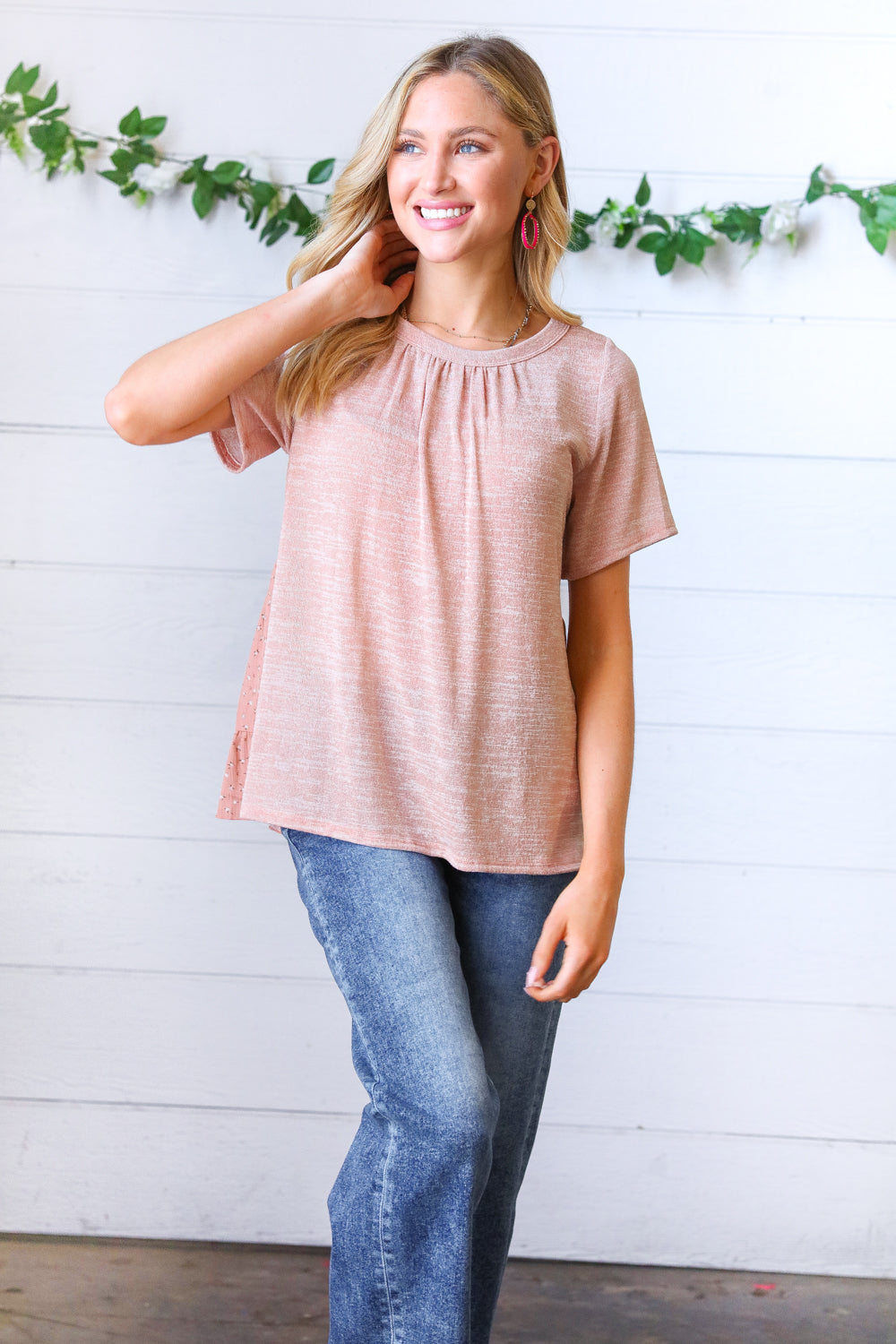 Mauve Tie Back Crinkle Floral Top - Charming Charlie