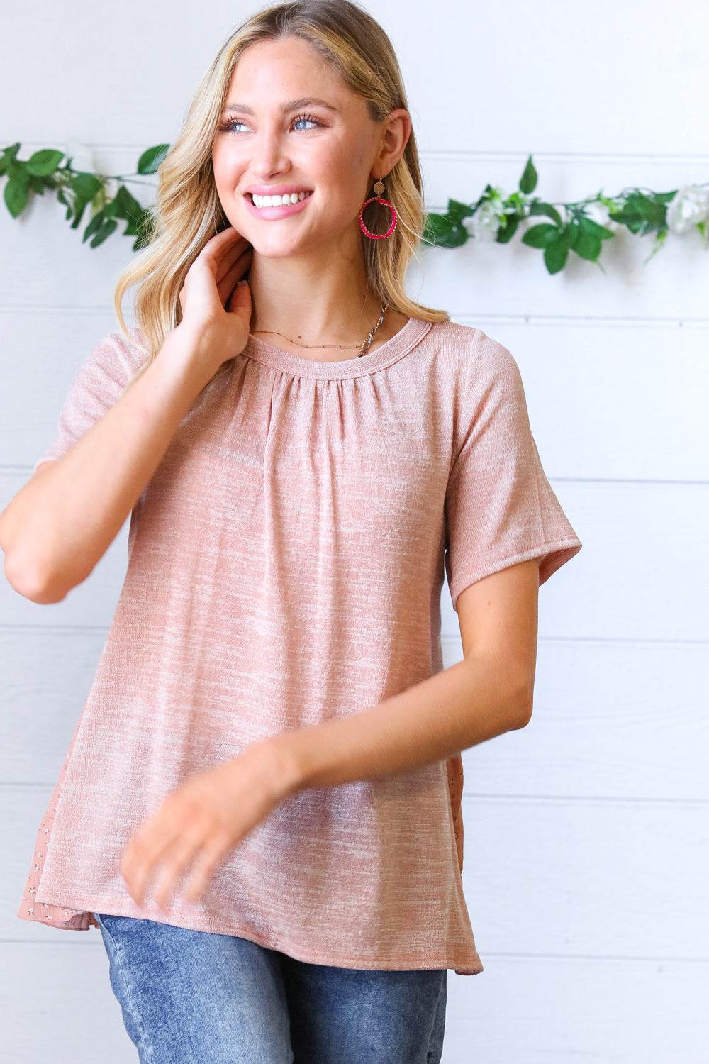 Mauve Tie Back Crinkle Floral Top - Charming Charlie