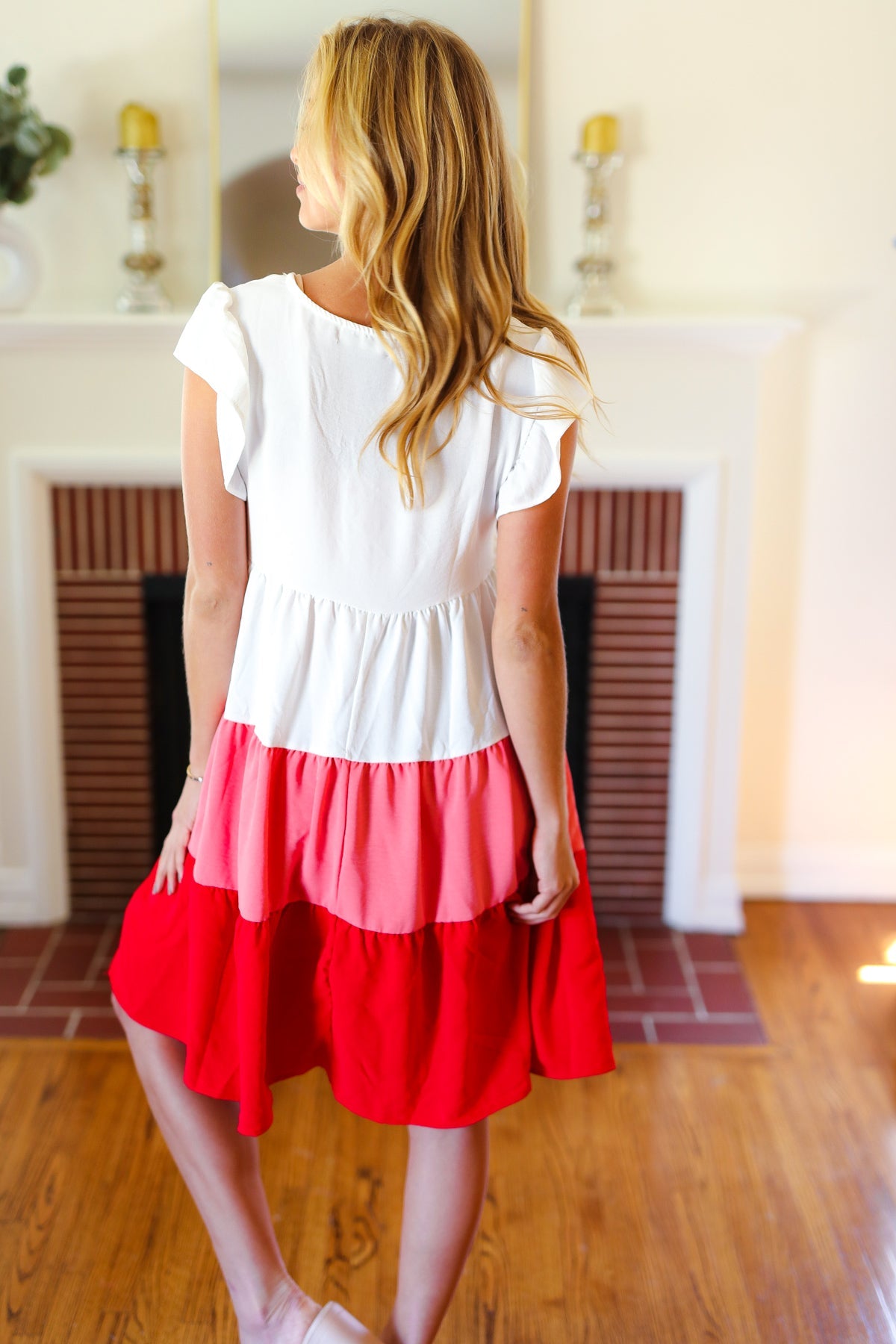 Peach & Cherry Red Tiered Frill Sleeve Midi Dress - Charming Charlie