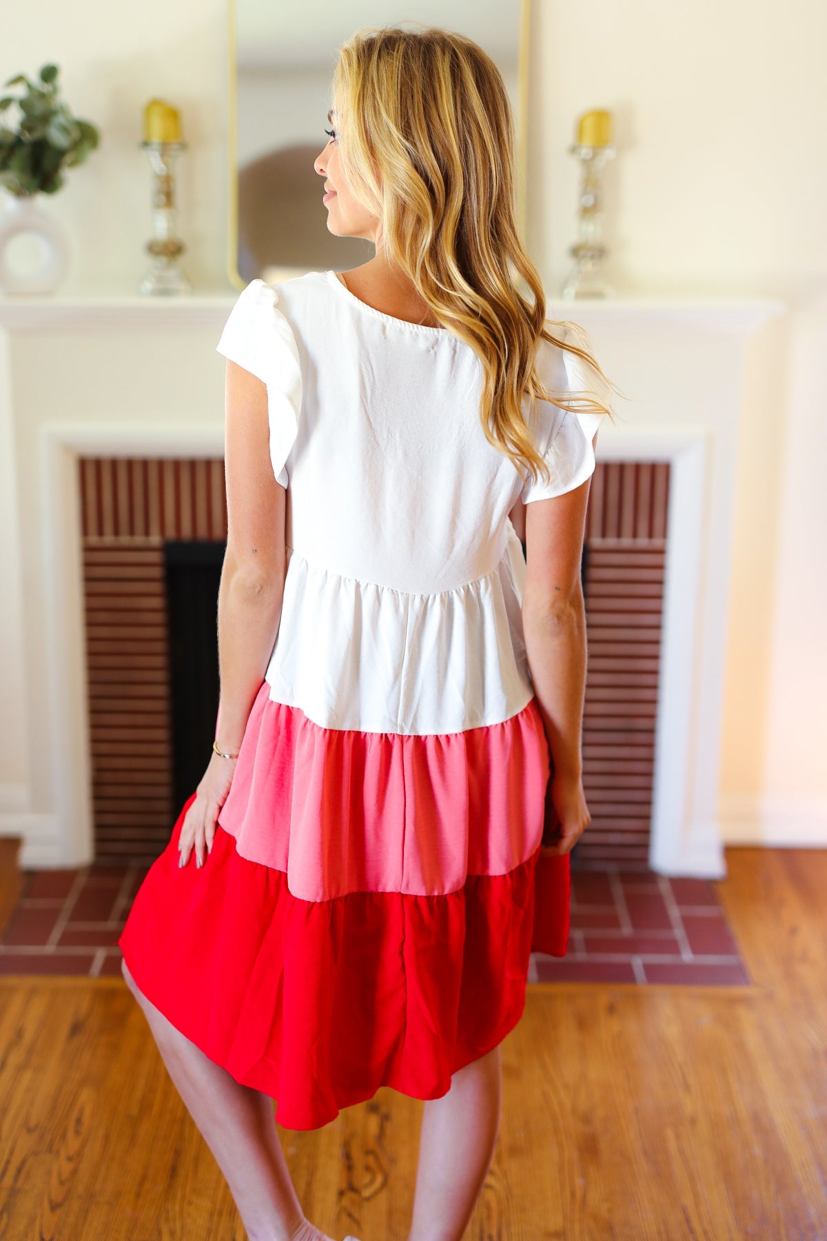 Peach & Cherry Red Tiered Frill Sleeve Midi Dress - Charming Charlie