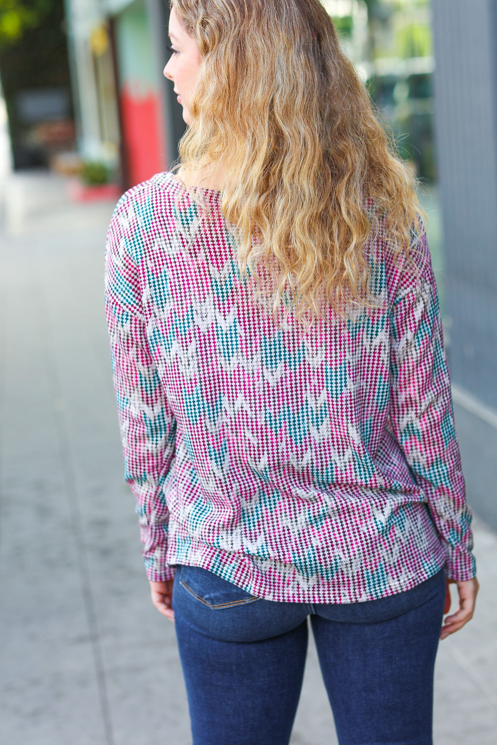 Magenta & Teal Vintage Two Tone Knit Top - Charming Charlie