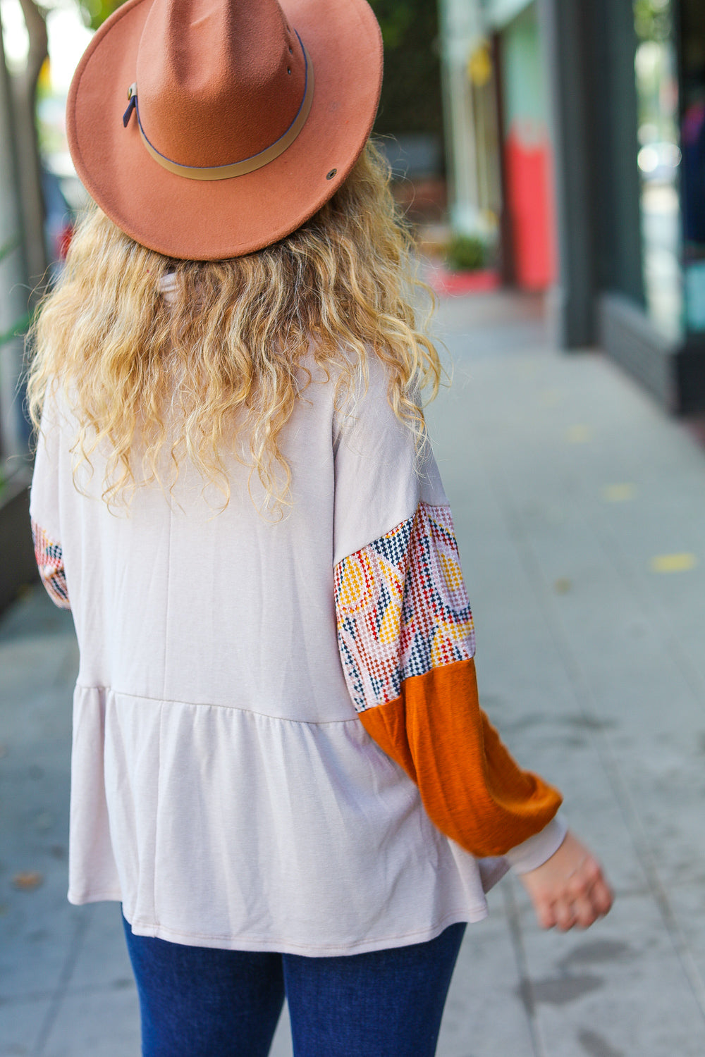 Taupe & Rust Turtleneck Babydoll Terry Top - Charming Charlie