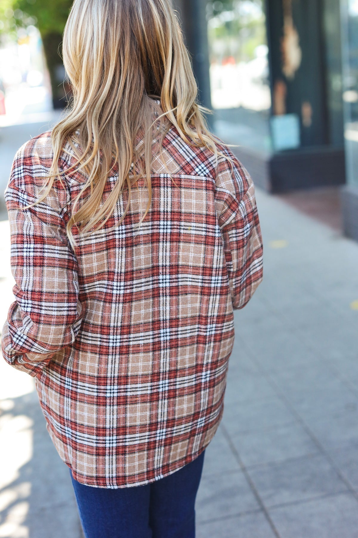 Be You Best Taupe Plaid Quilt Lined Button Down Shacket - Charming Charlie