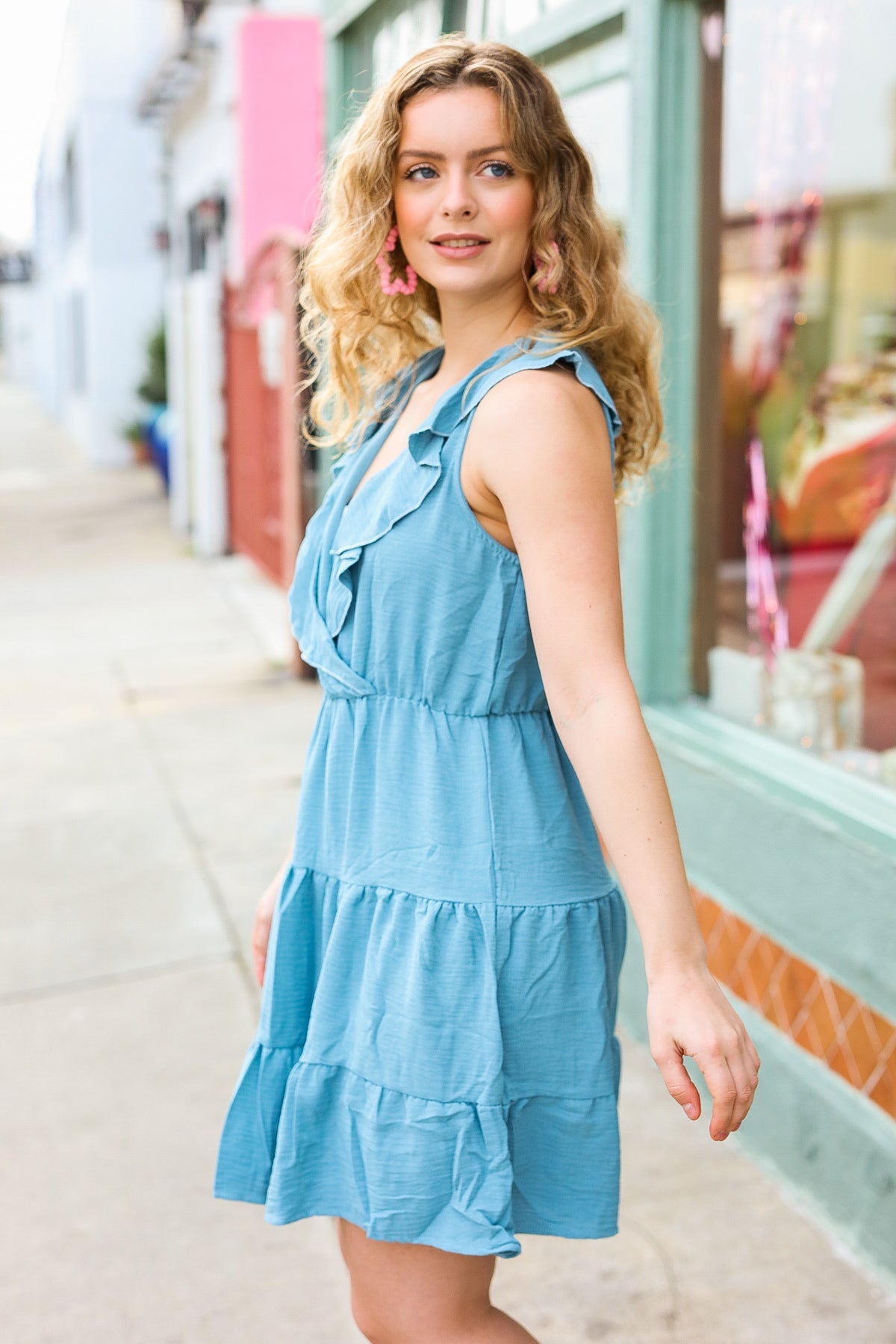 Find Romance Aquamarine Surplice Ruffle Tiered Dress - Charming Charlie