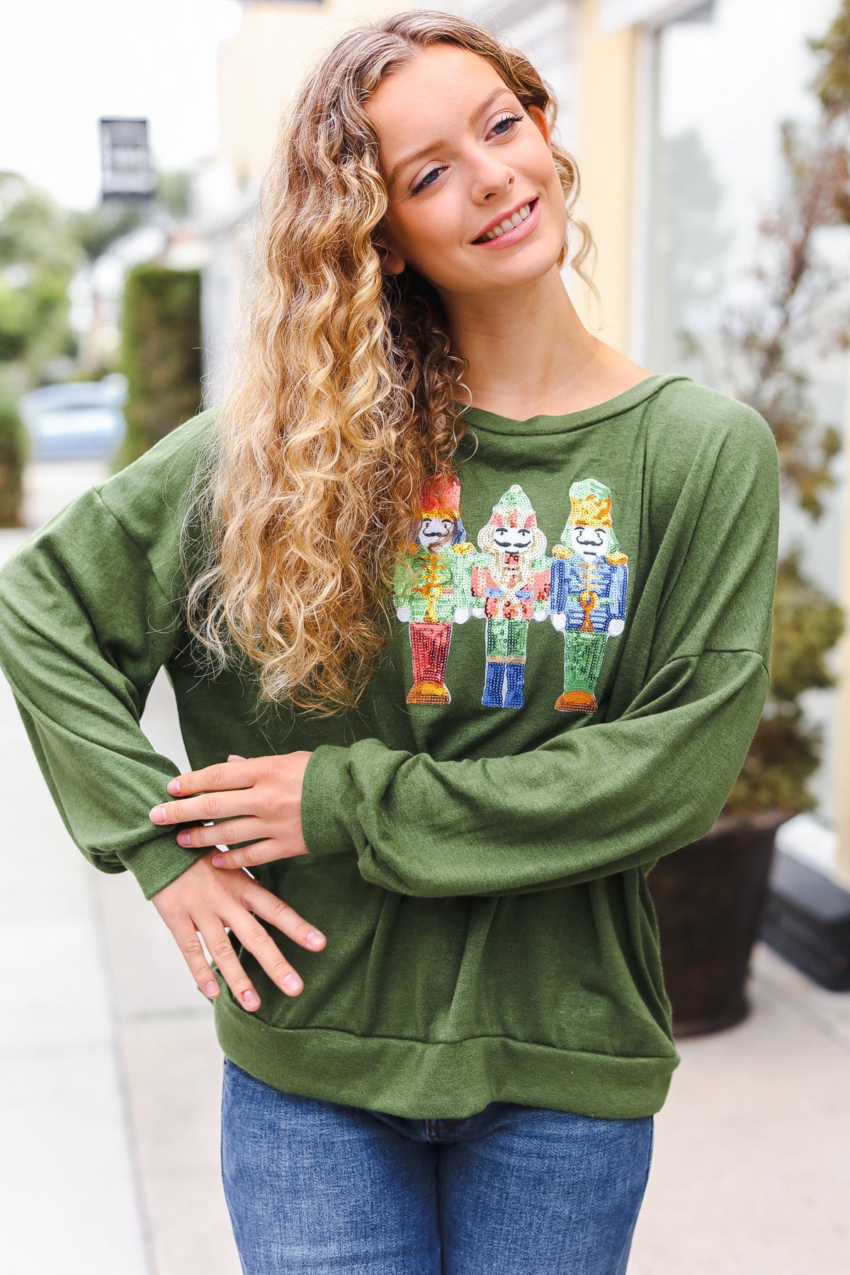 Be Merry Forest Green Nutcracker Sequin Hacci Top - Charming Charlie