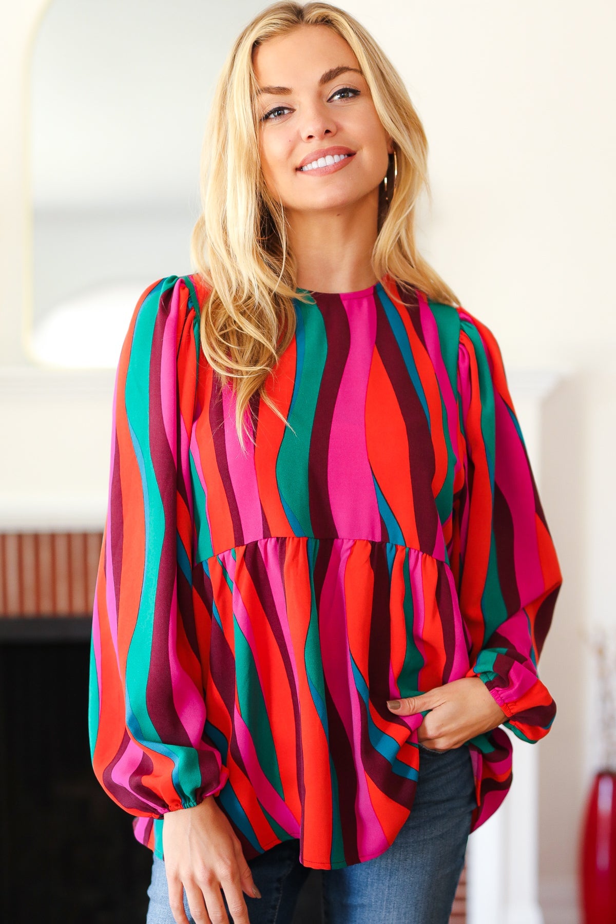 Rust & Berry Abstract Print Babydoll Air Flow Woven Top - Charming Charlie