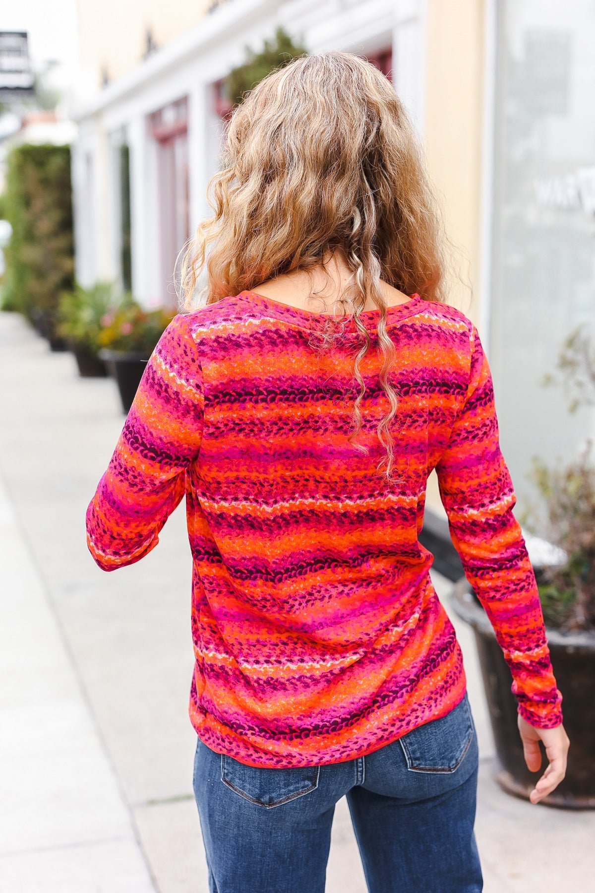 Be Bold Flame & Magenta Striped Cable Knit Print Hacci Top - Charming Charlie