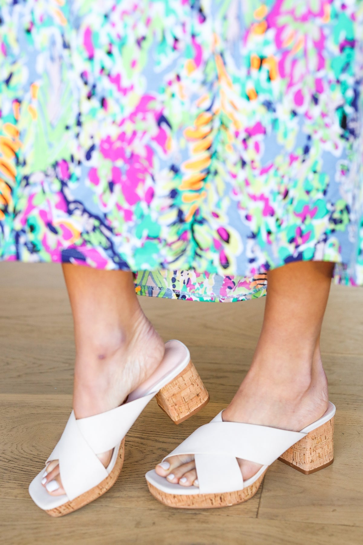 Bone Chandra Faux Leather Cork Platform Sandals - Charming Charlie