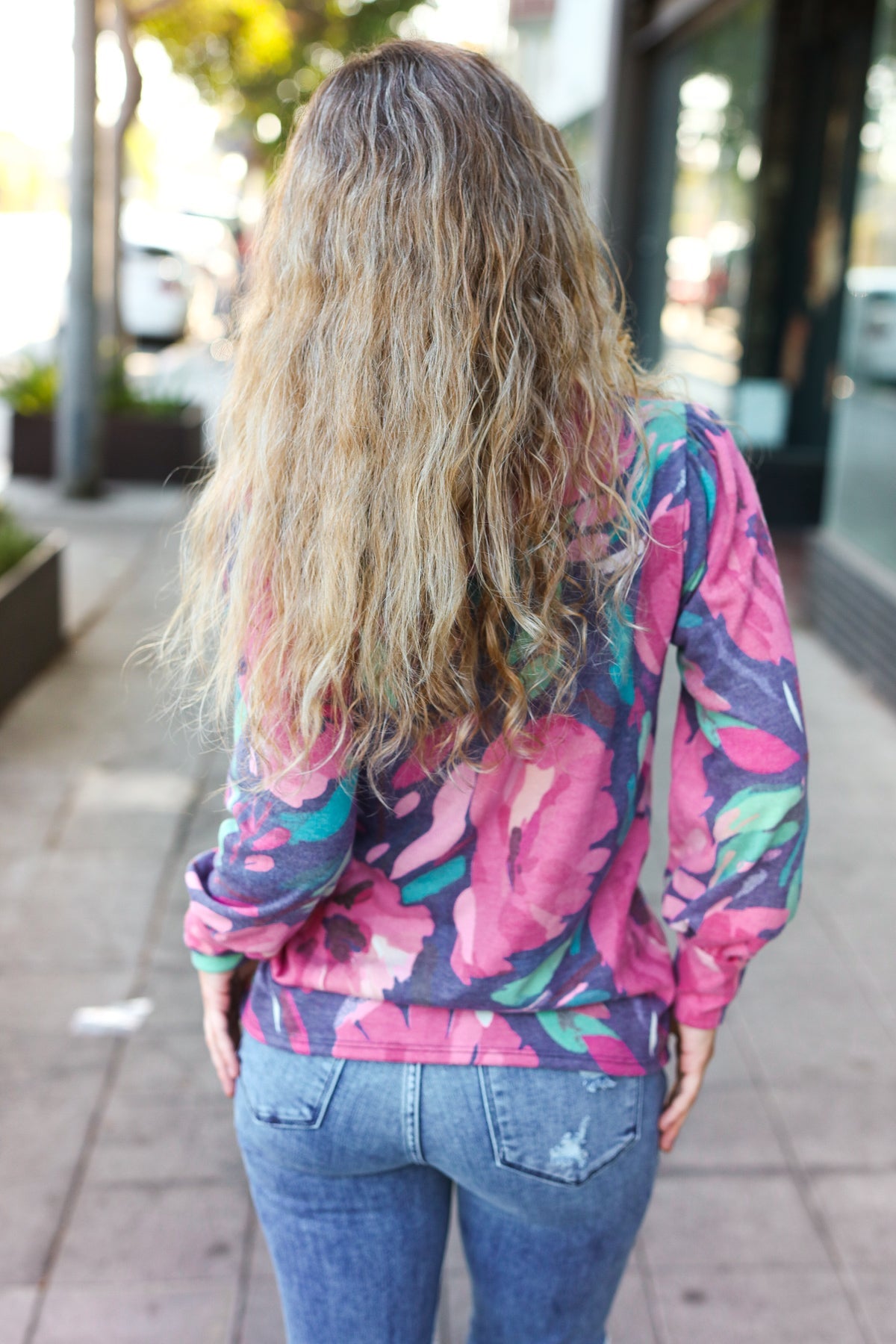 On My Heart Navy Floral Brushed Hacci Sweater Top - Charming Charlie