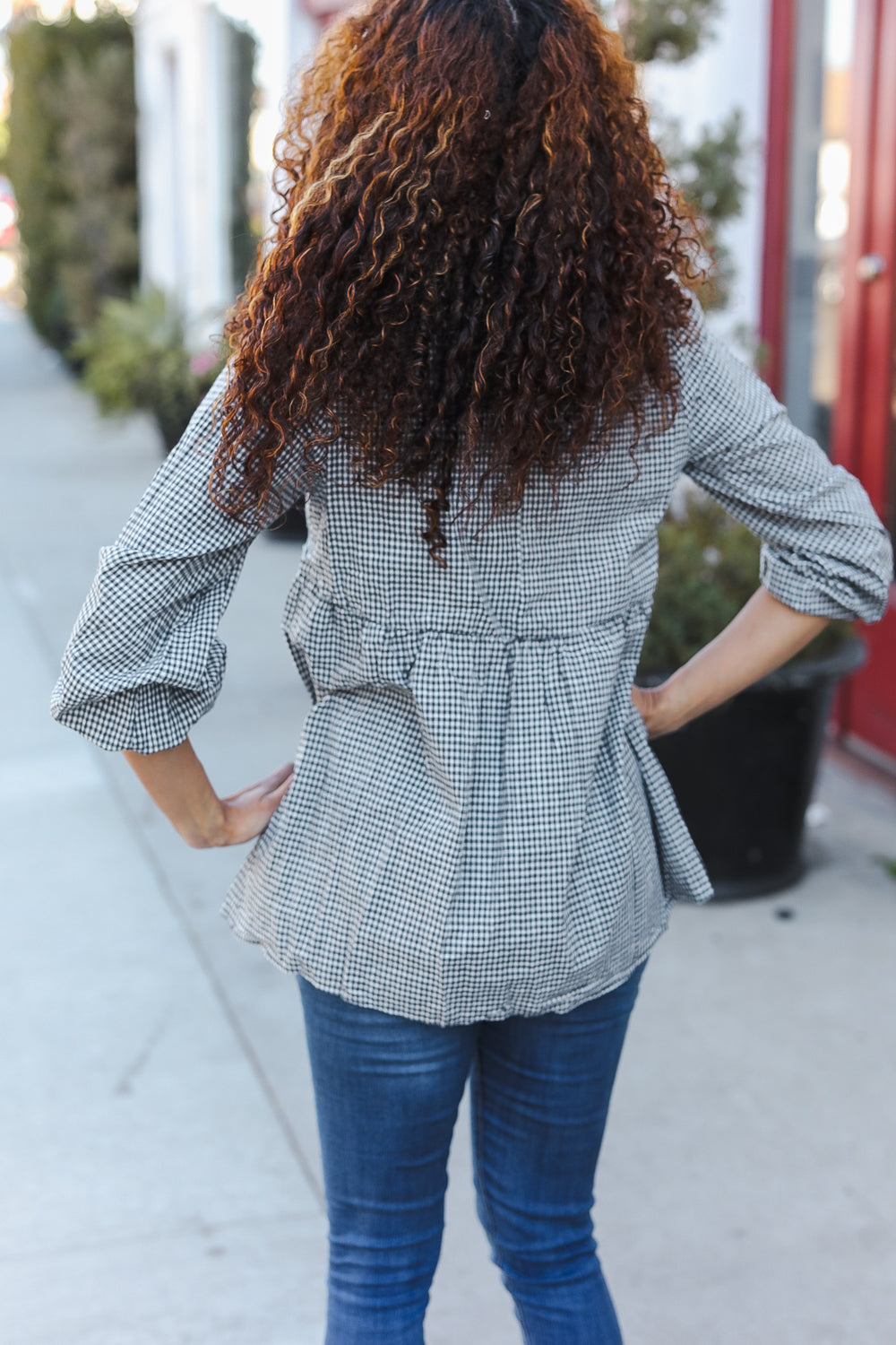 Beautiful You Dark Green Cotton Plaid Embroidered Back Button Top - Charming Charlie