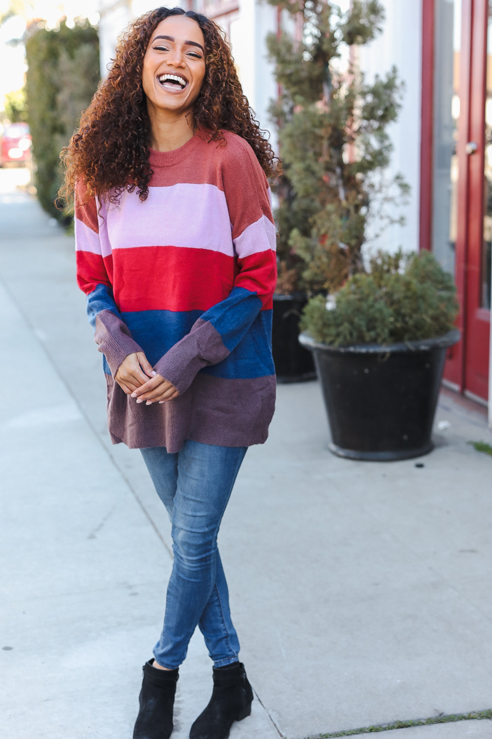 Lock Eyes Lilac Multi-Stripe Ribbed Knit Sweater Pullover - Charming Charlie