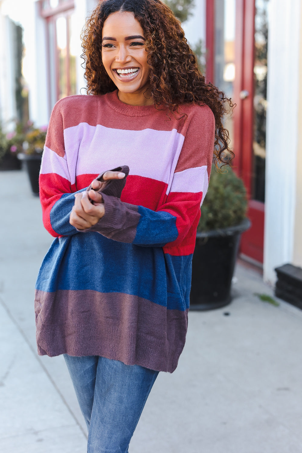 Lock Eyes Lilac Multi-Stripe Ribbed Knit Sweater Pullover - Charming Charlie