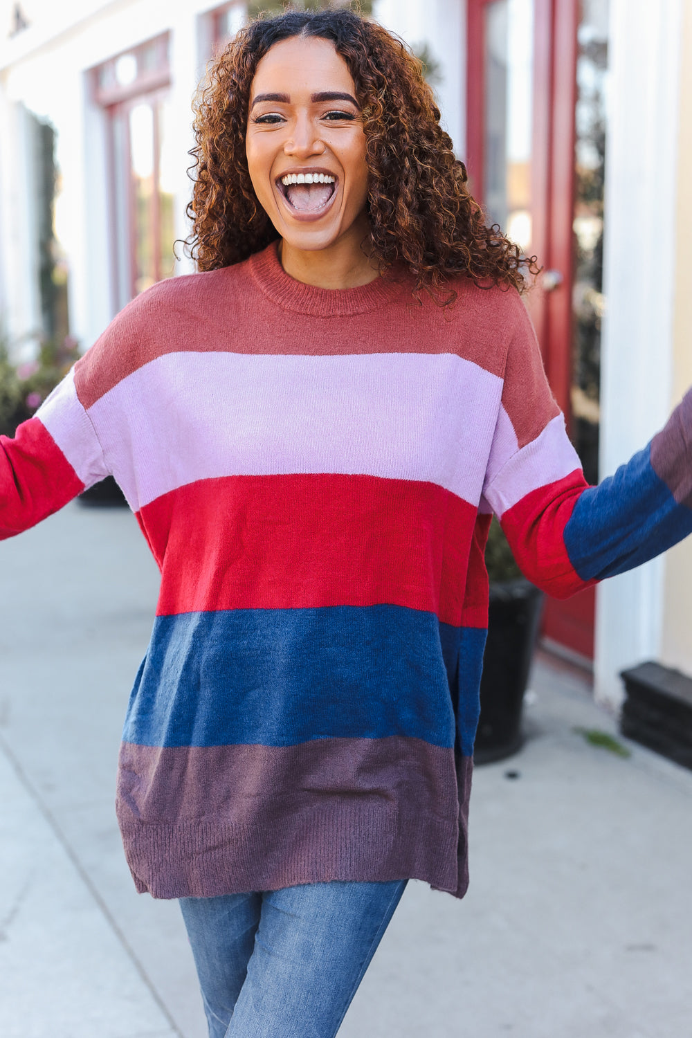 Lock Eyes Lilac Multi-Stripe Ribbed Knit Sweater Pullover - Charming Charlie