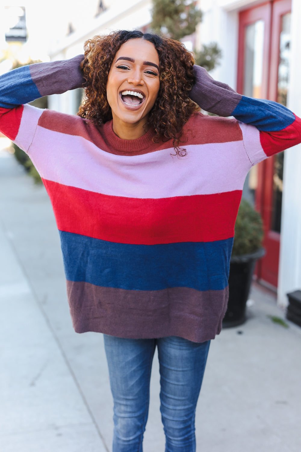 Lock Eyes Lilac Multi-Stripe Ribbed Knit Sweater Pullover - Charming Charlie