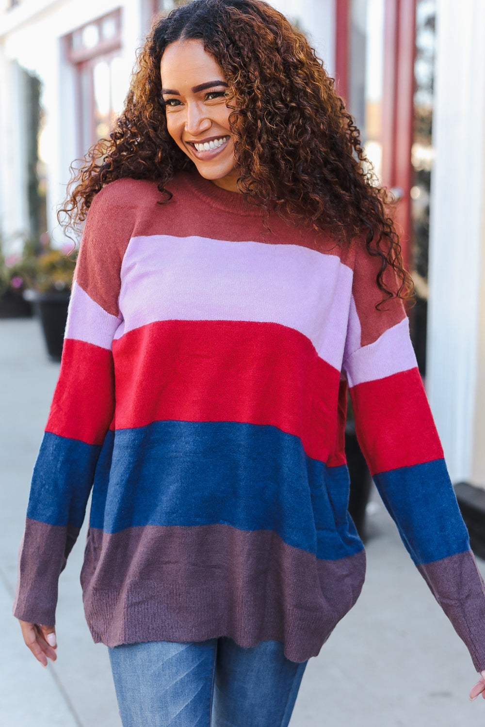 Lock Eyes Lilac Multi-Stripe Ribbed Knit Sweater Pullover - Charming Charlie