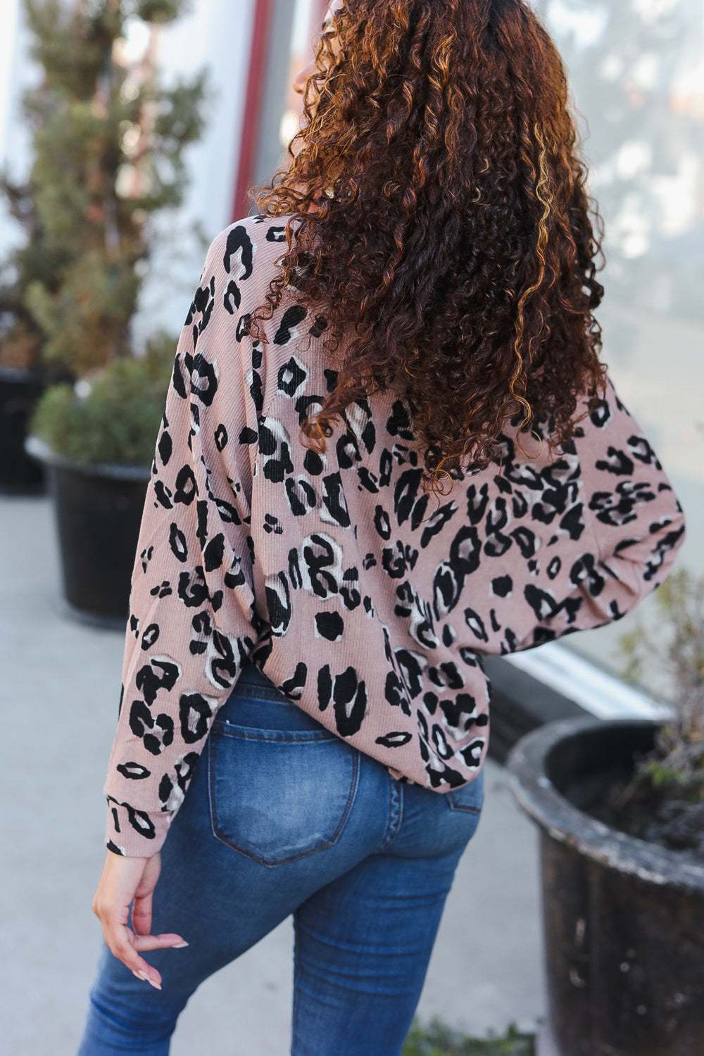 Be Bold Beige Rib Animal Print Button Placard Dolman Pullover - Charming Charlie