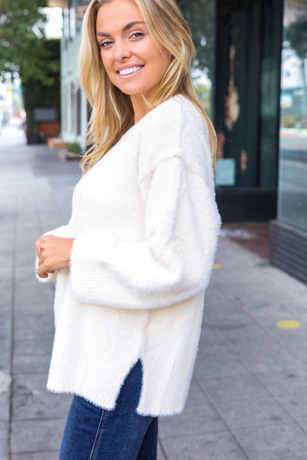 Classic Elegance Ivory Fuzzy Soft Knit Sweater - Charming Charlie