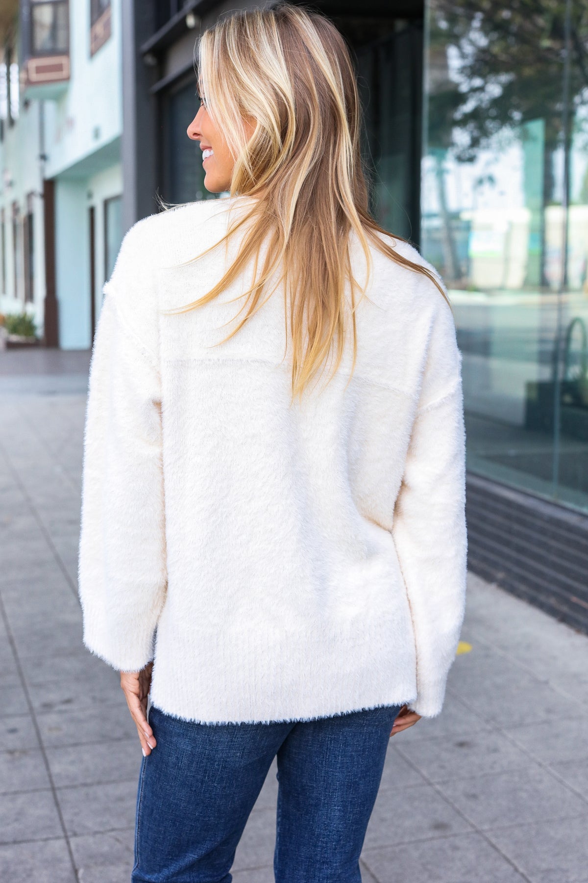 Classic Elegance Ivory Fuzzy Soft Knit Sweater - Charming Charlie