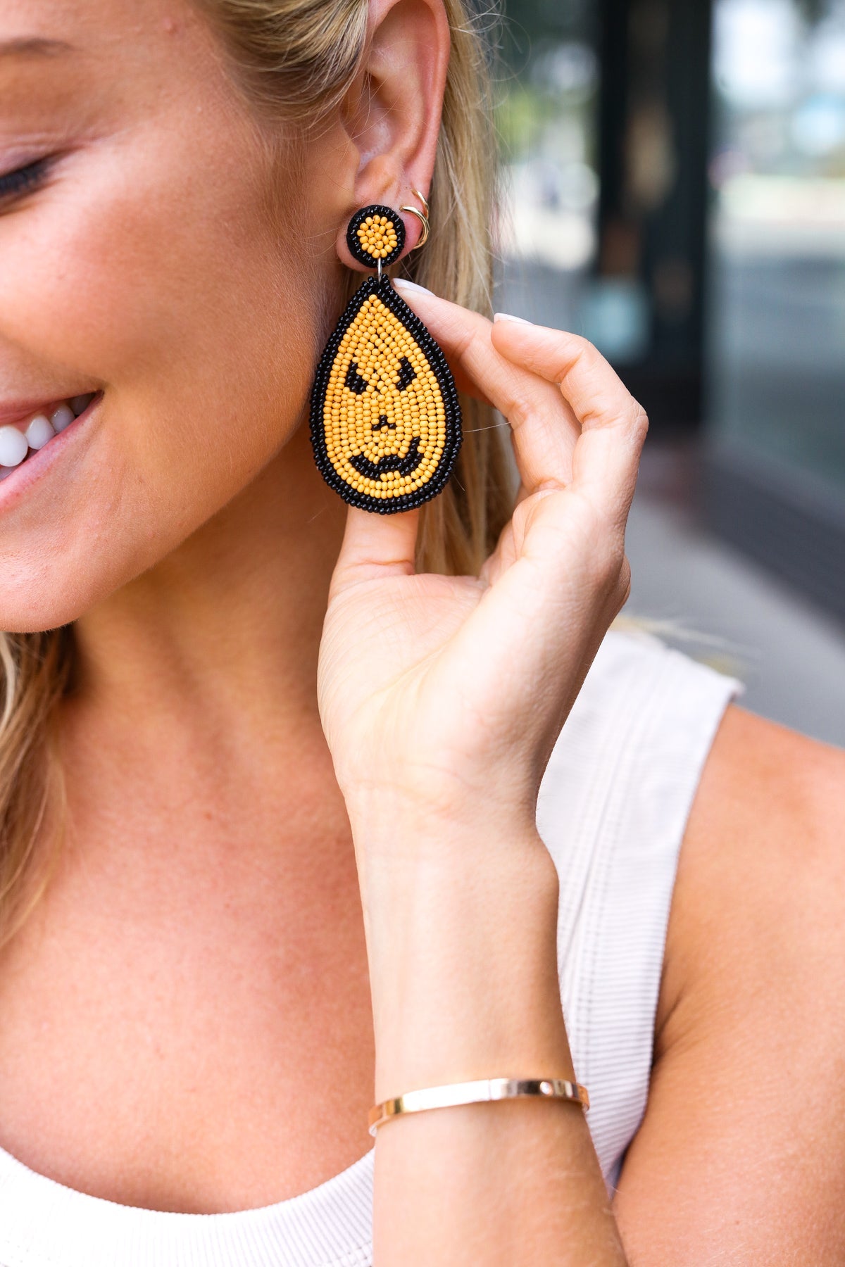 Orange & Black Jack-O-Lantern Teardrop Earrings - Charming Charlie