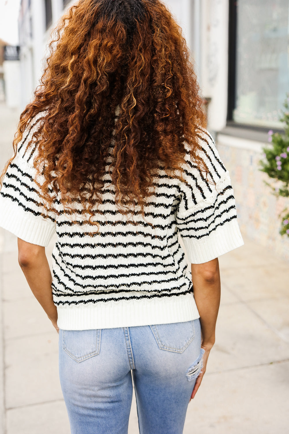 You've Got This Ivory & Black Wavy Stripe Pattern Sweater Top - Charming Charlie