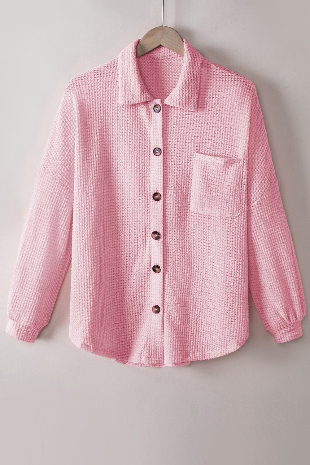 Waffle-Knit Collared Neck Long Sleeve Shirt - Charming Charlie