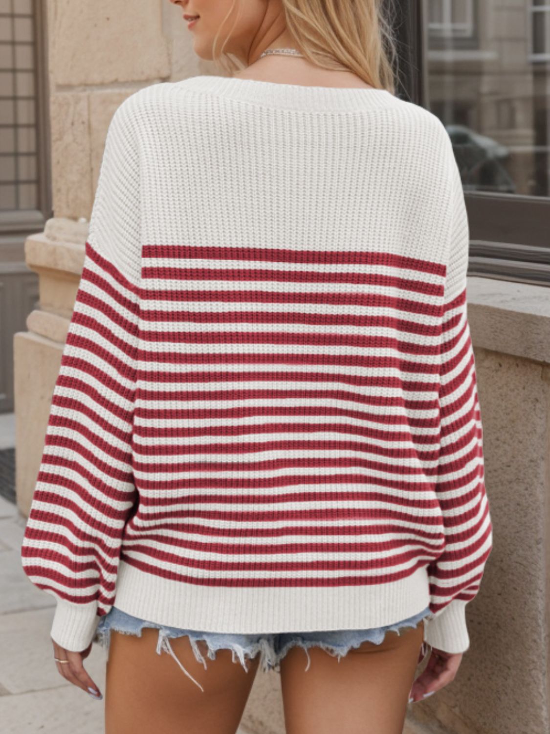 Striped Round Neck Long Sleeve Sweater - Charming Charlie
