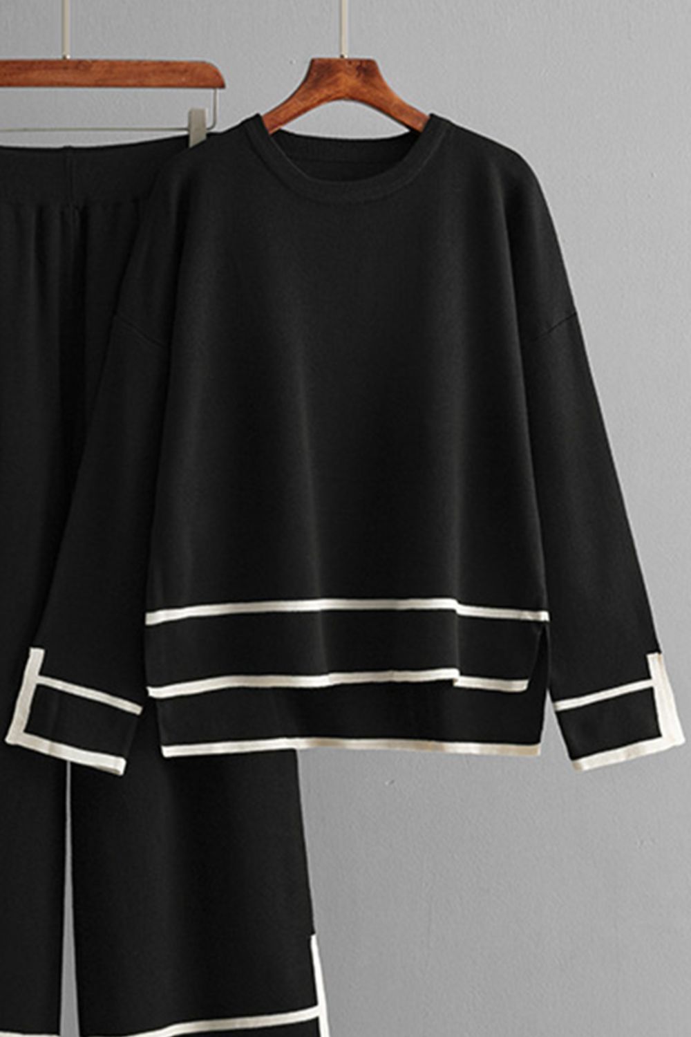 High-Low Round Neck Top and Pants Sweater Set - Charming Charlie