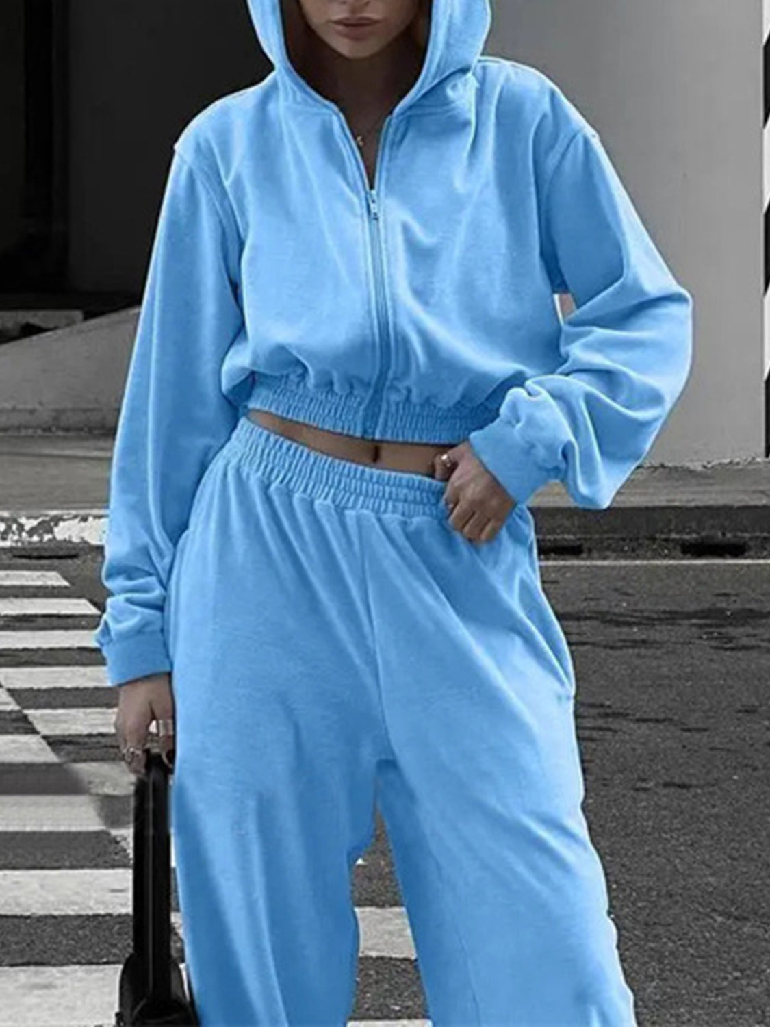 Zip Up Hoodie and Pocketed Pants Set - Charming Charlie