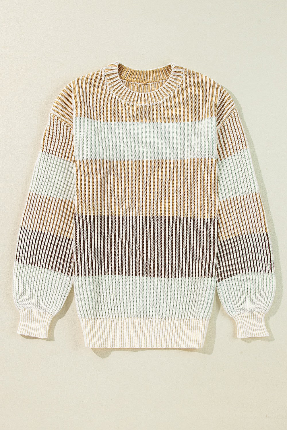 Striped Color Block Round Neck Long Sleeve Sweater - Charming Charlie