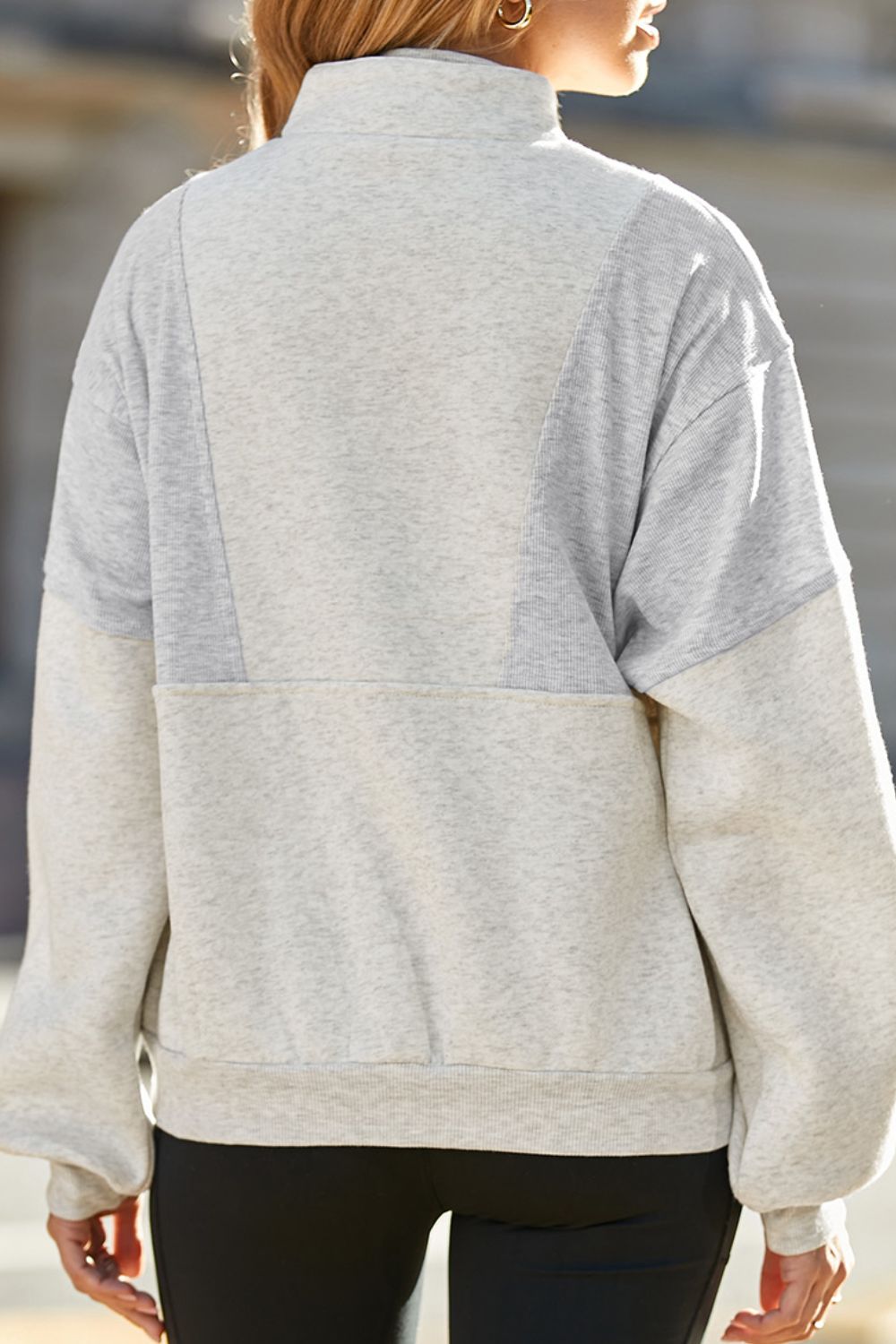Half Zip Drop Shoulder Long Sleeve Sweatshirt - Charming Charlie