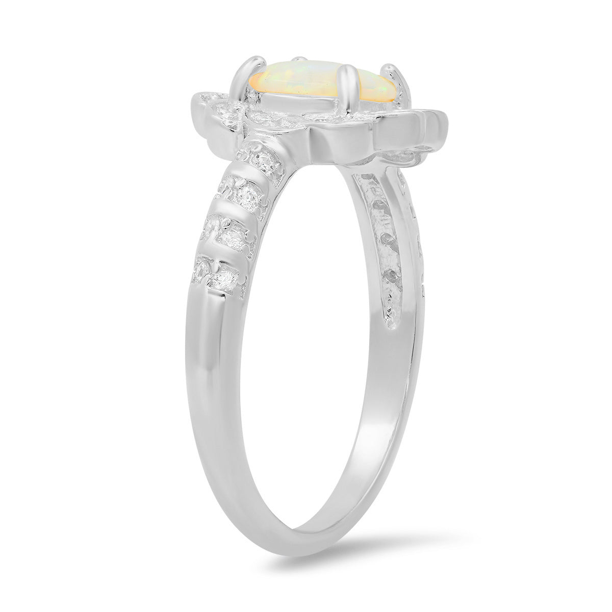 Sterling Silver Opal Floral Ring - Charming Charlie