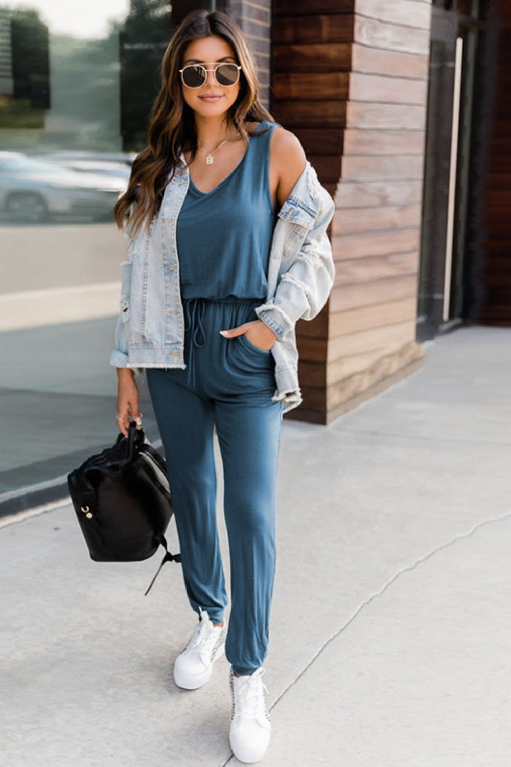 Drawstring Round Neck Sleeveless Jumpsuit - Charming Charlie