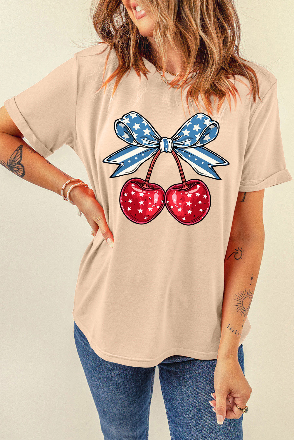 Cherry Graphic Round Neck Short Sleeve T-Shirt - Charming Charlie