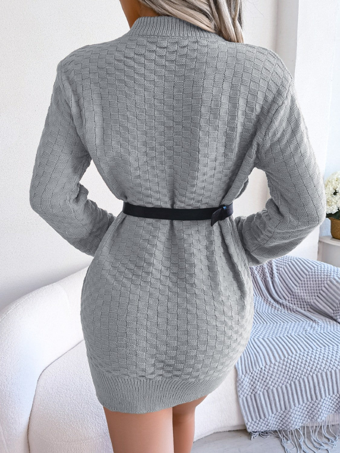 Round Neck Long Sleeve Mini Sweater Dress - Charming Charlie