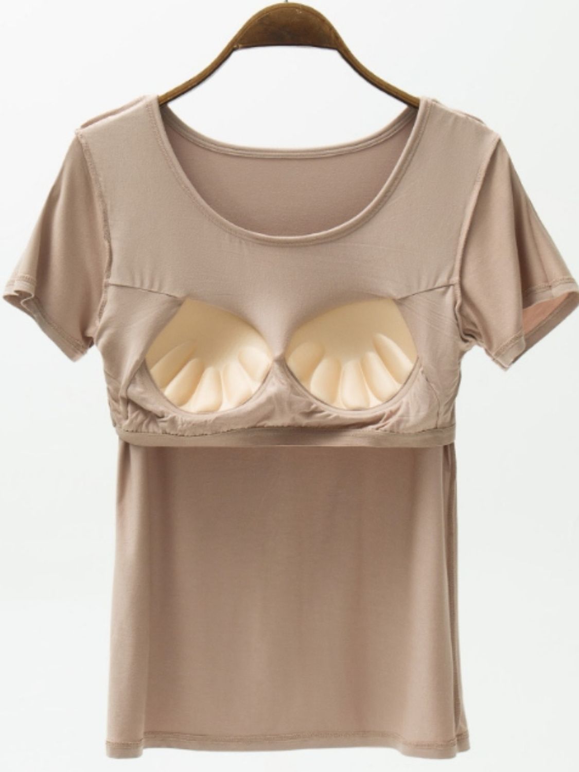 Round Neck Modal T-Shirt with Bra - Charming Charlie