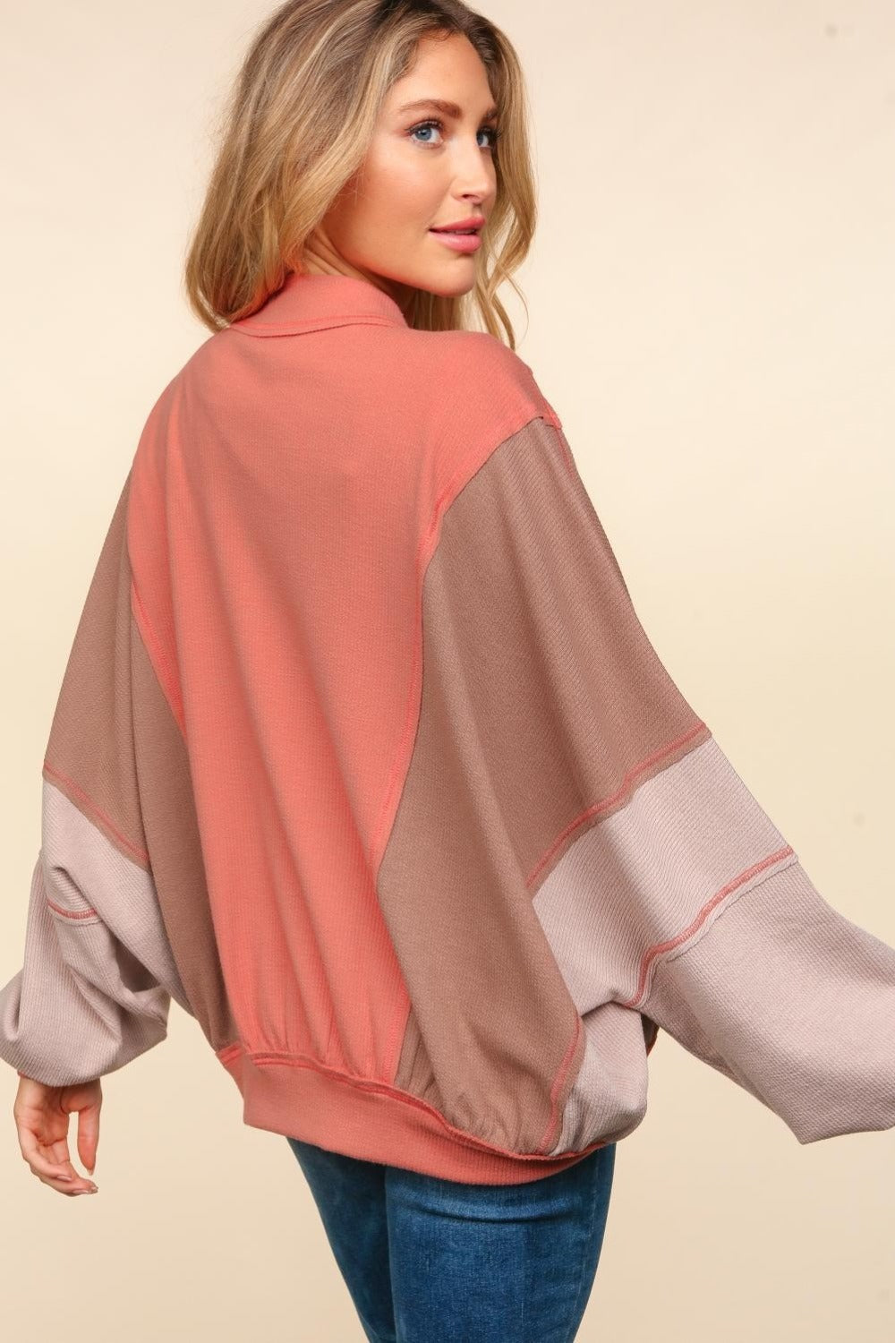 Haptics Zip Up Color Block Bomber Jacket with Side Pockets - Charming Charlie