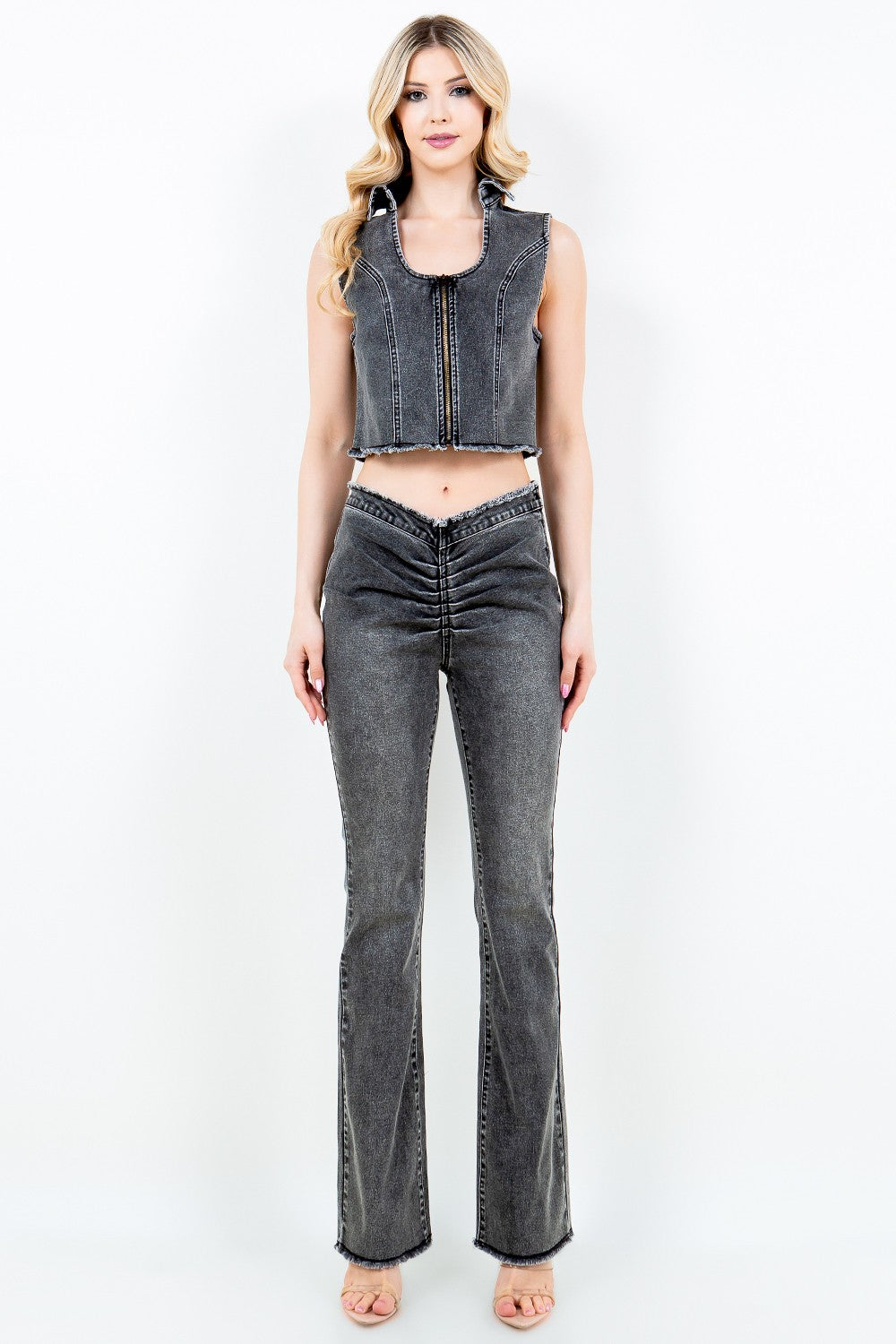American Bazi V-Cut Ruched Flare Pants - Charming Charlie