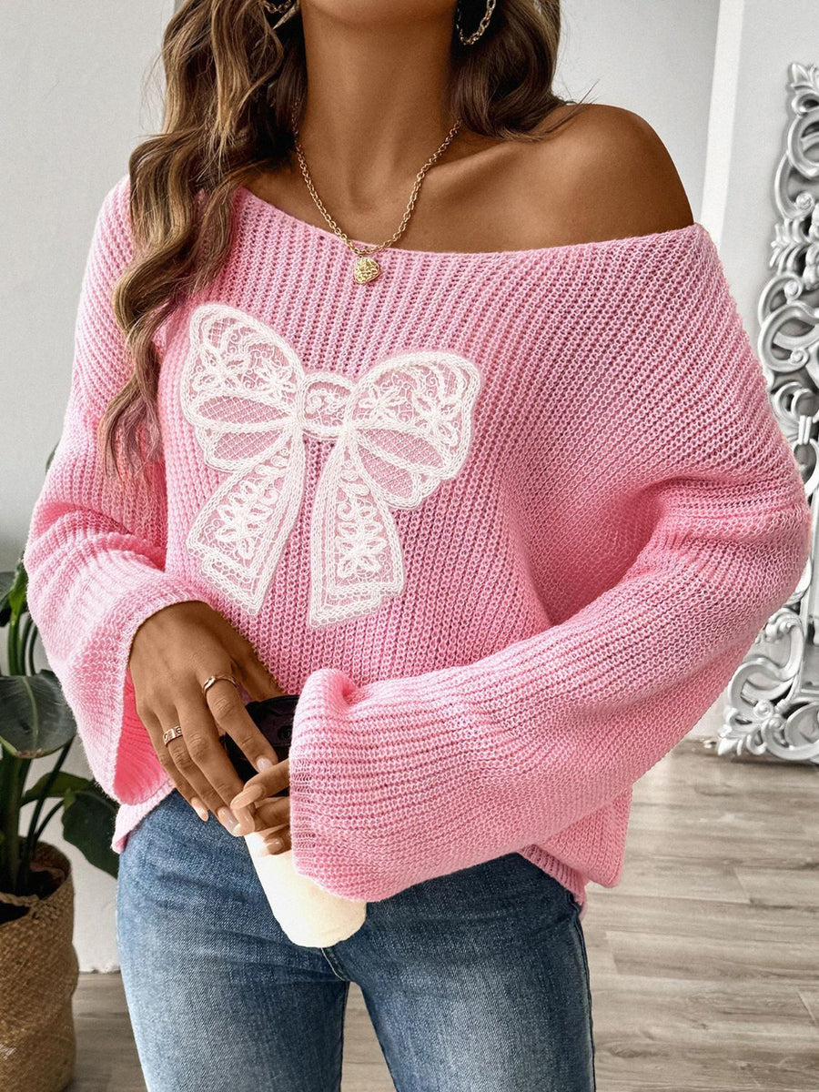 Floral Boat Neck Long Sleeve Sweater main image 1