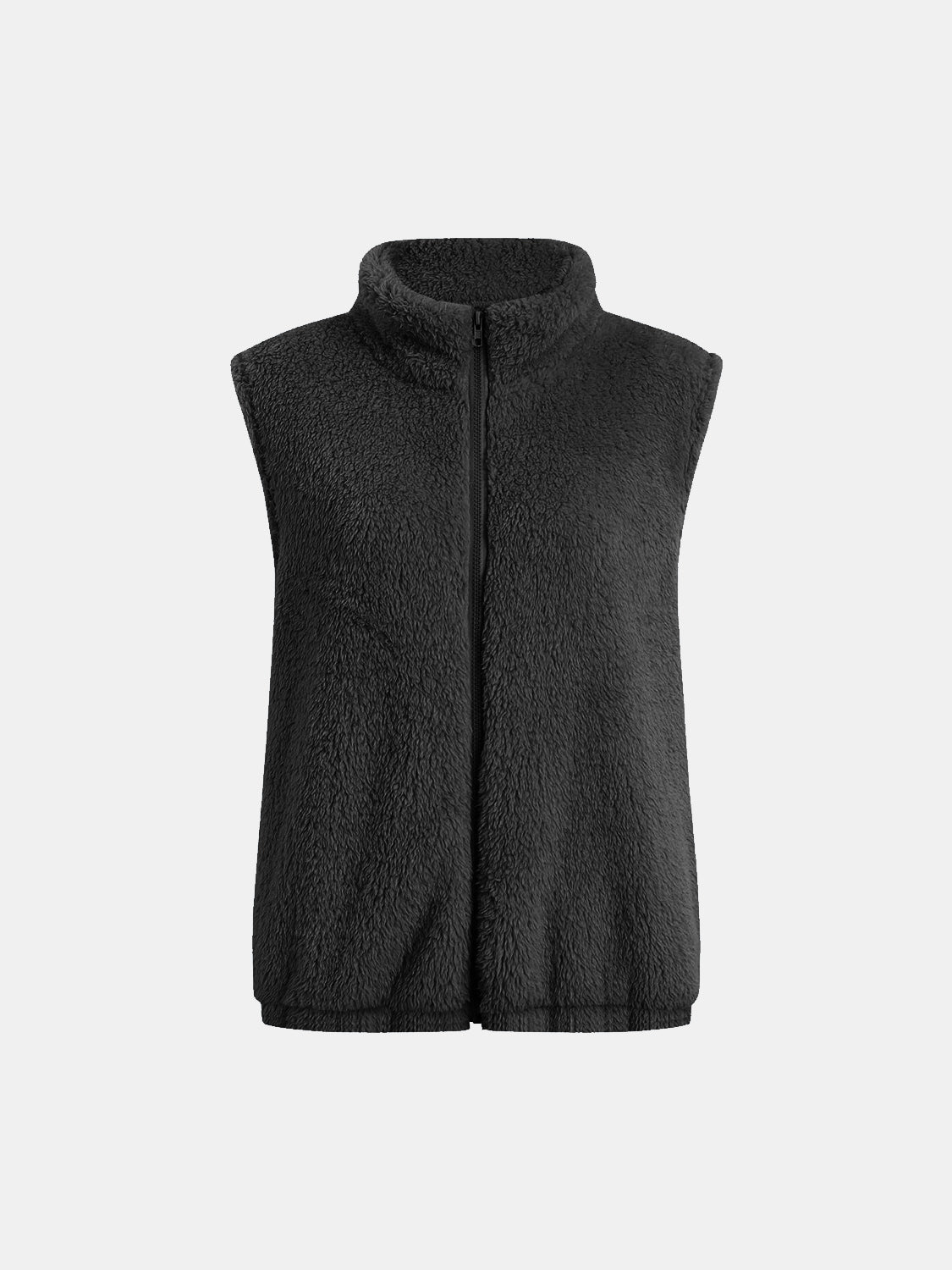 Full Size Fuzzy Zip Up Vest Coat with Pockets - Charming Charlie