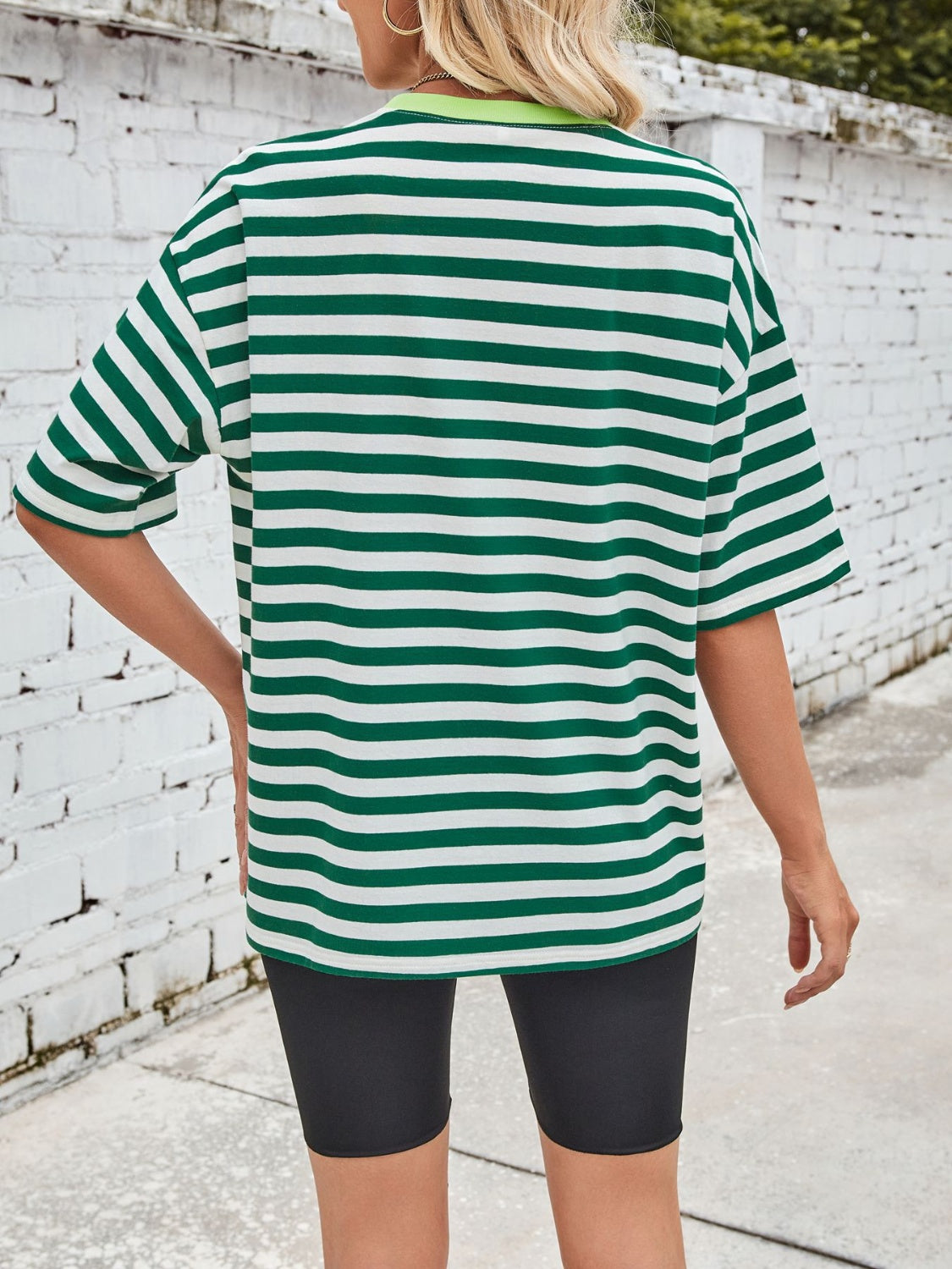 Lovelet Striped Round Neck Half Sleeve T-Shirt - Charming Charlie
