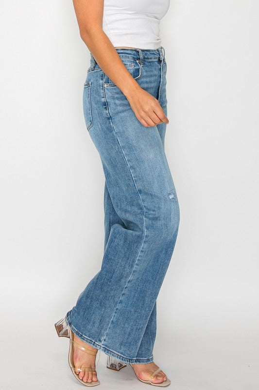 bytos Full Size High Rise Wide Leg Jeans with Pockets - Charming Charlie