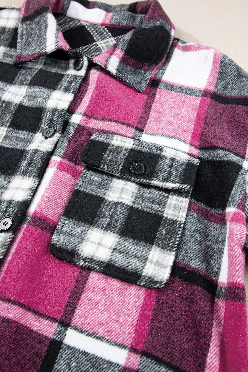 Pocketed Plaid Collared Neck Long Sleeve Shacket - Charming Charlie