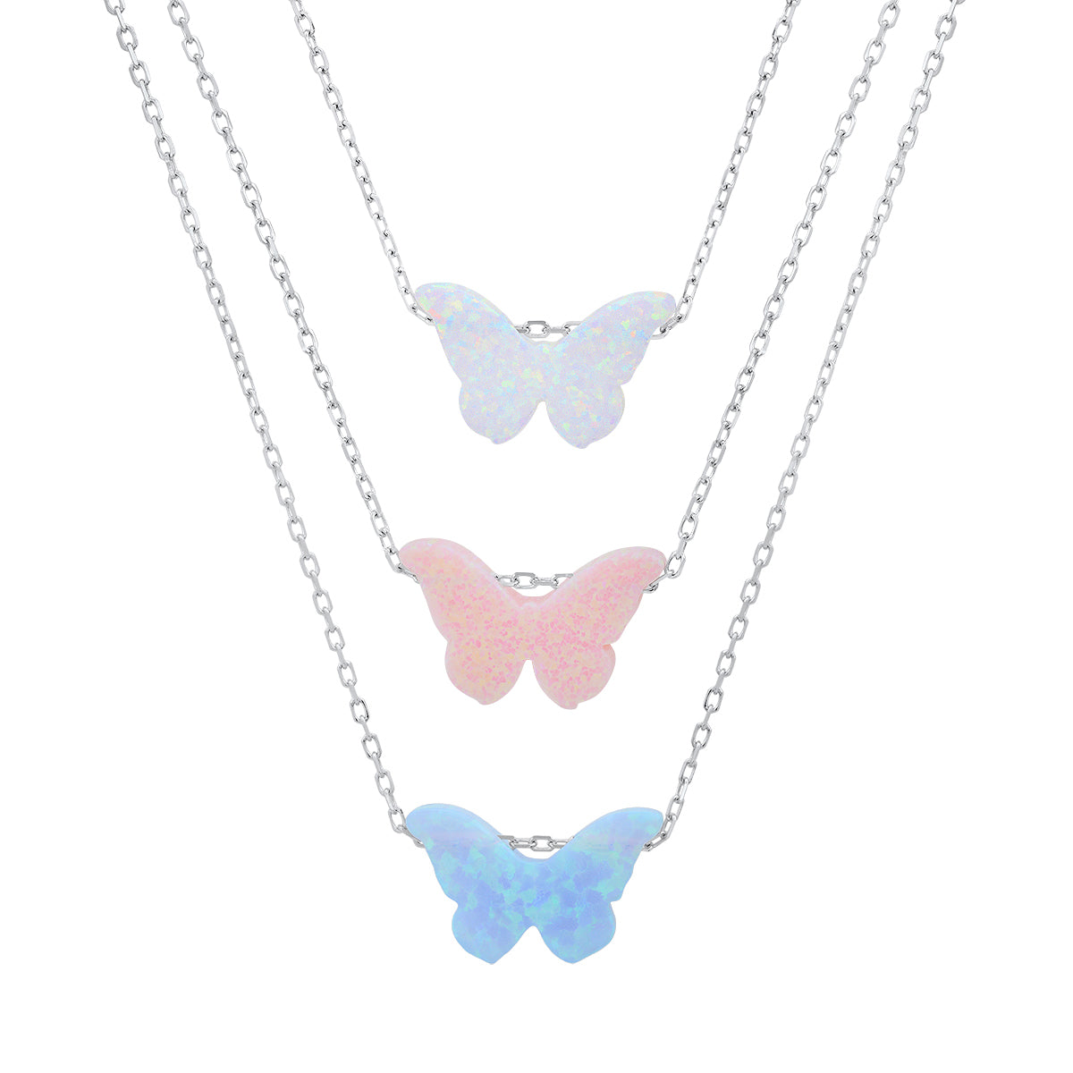 Sterling Silver Petite Opal Butterfly Necklace - Charming Charlie