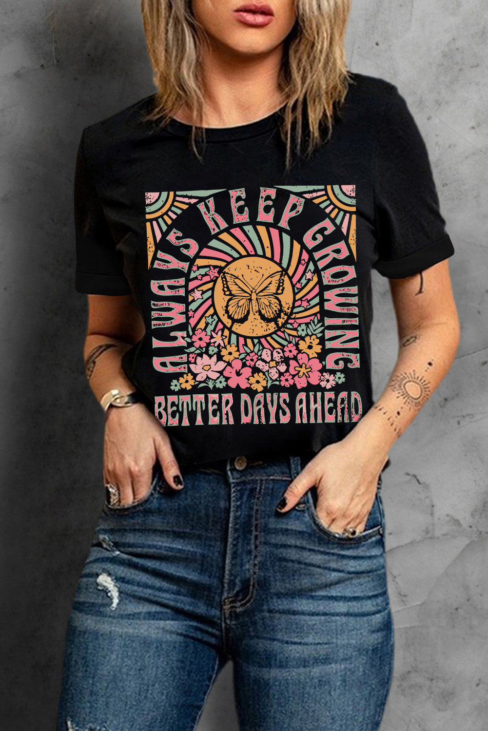 Graphic Round Neck Short Sleeve T-Shirt - Charming Charlie