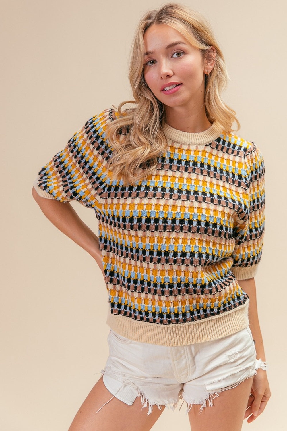 BiBi Multi Color Half Sleeve Sweater - Charming Charlie