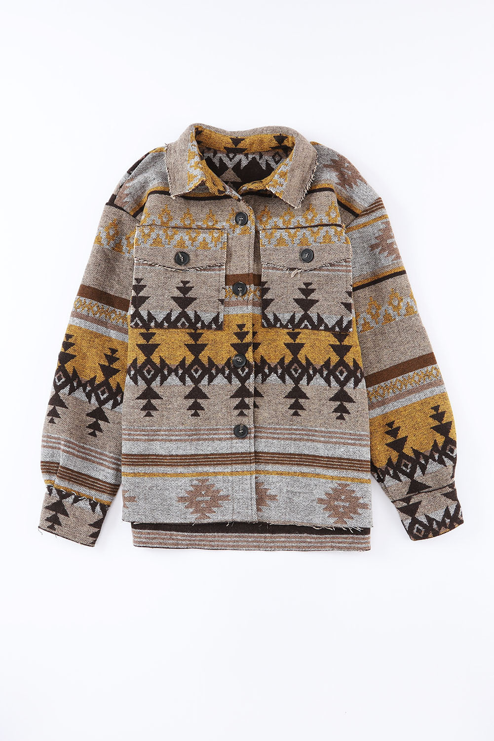 Pocketed Geometric Collared Neck Jacket - Charming Charlie