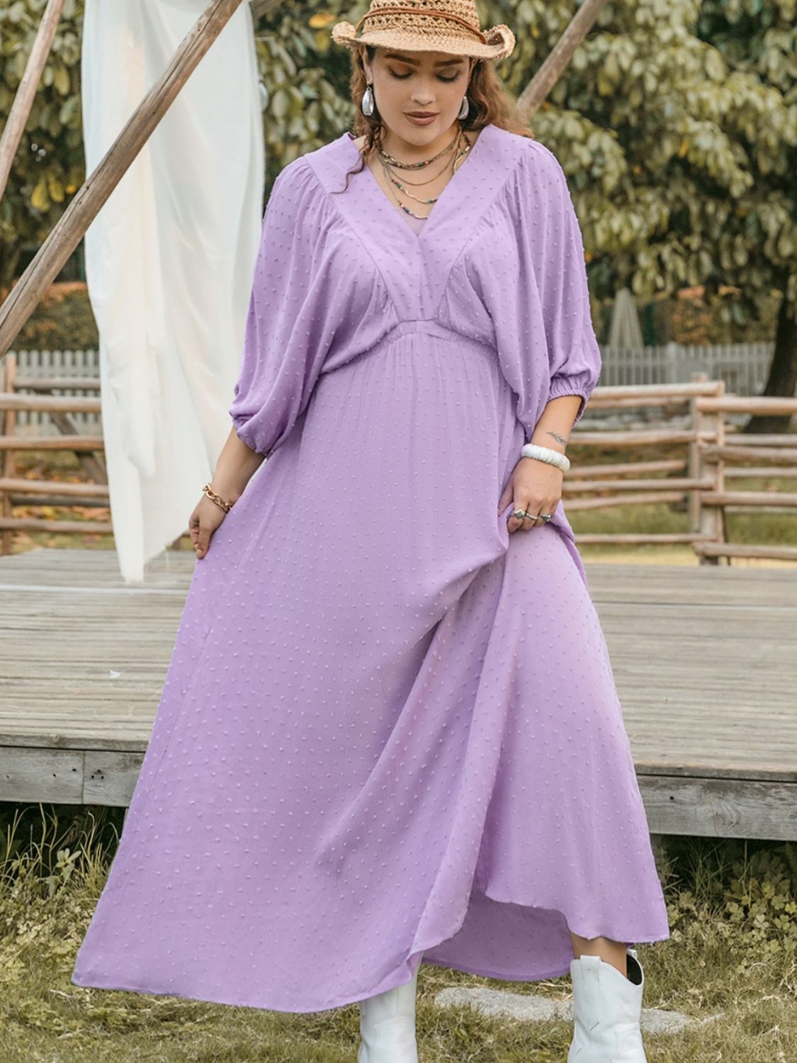 Plus Size Swiss Dot V-Neck Midi Dress - Charming Charlie